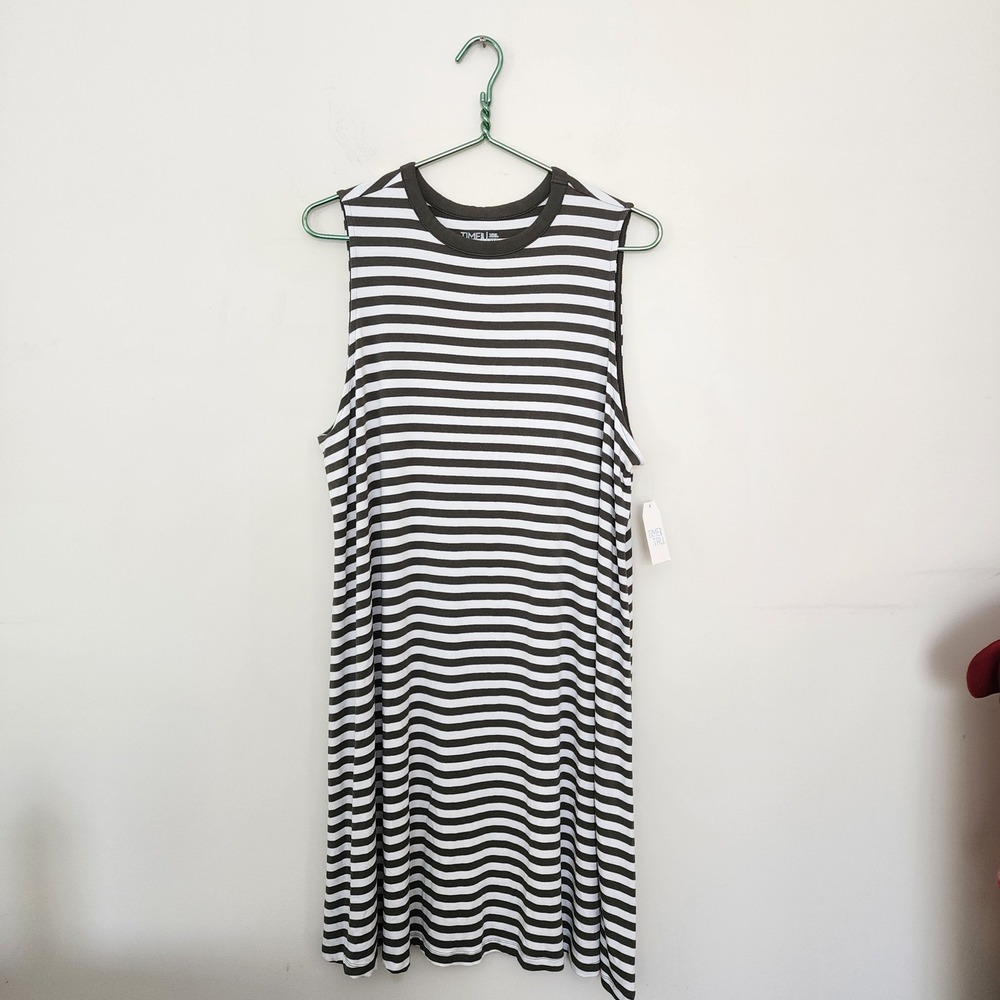 Time and Tru Womens XXL Sea Turtle Green White Striped Sleeveless Swing Dress